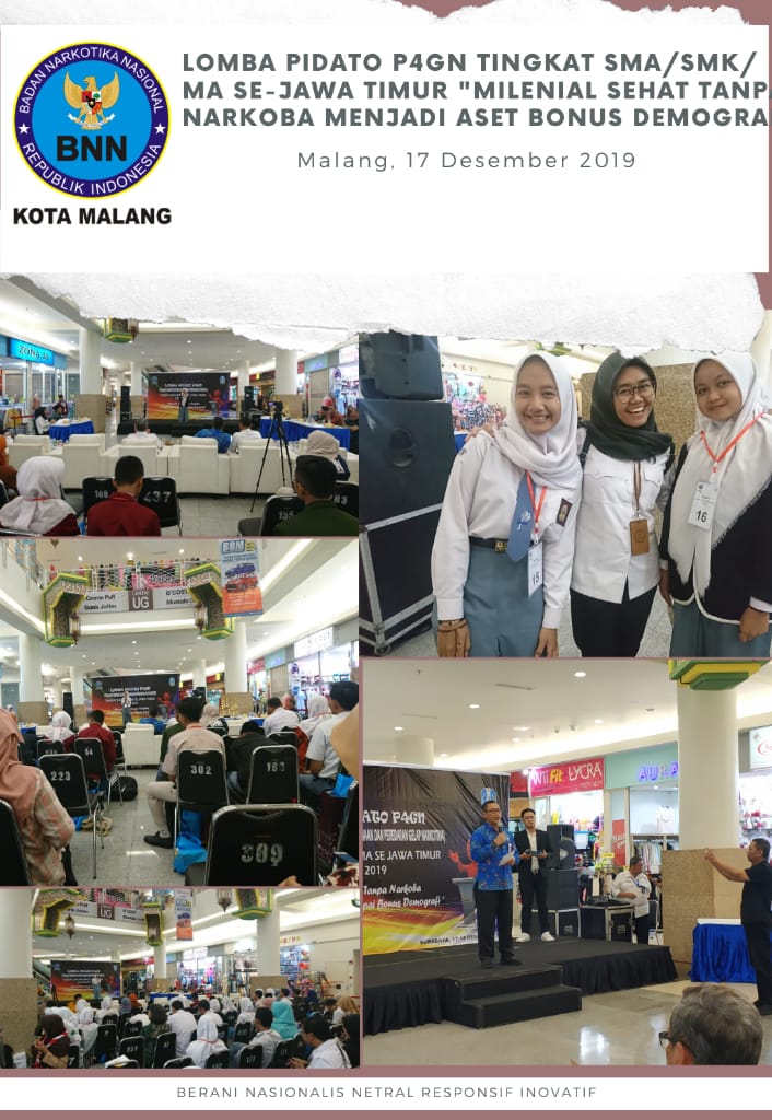 Lomba Pidato P4GN Tingkat SMA/SMK/MA Se-Jawa Timur "Milenial Sehat Tanpa Narkoba Menjadi Aset Bonus Demografi" Lomba Pidato P4GN Tingkat SMA/SMK/MA Se-Jawa Timur "Milenial Sehat Tanpa Narkoba Menjadi Aset Bonus Demografi"
