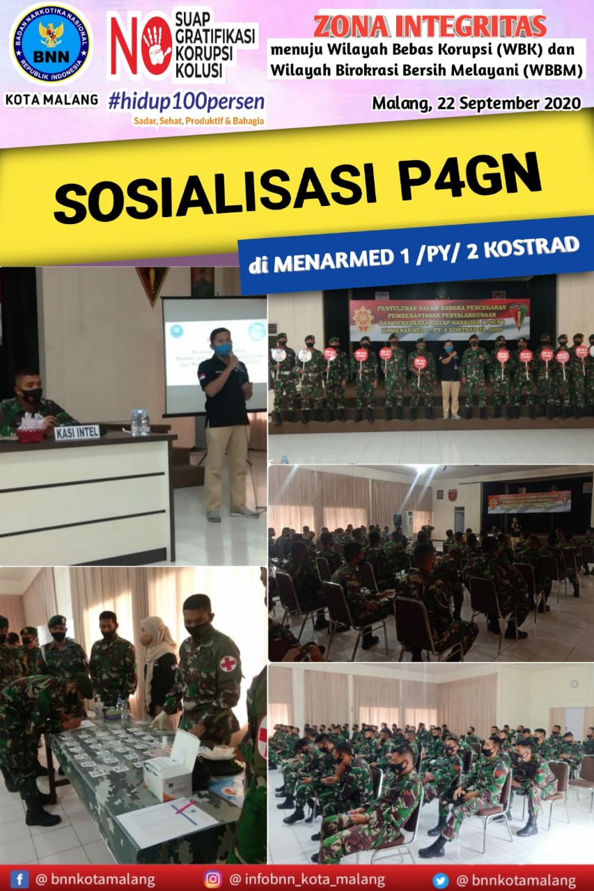 Sosialisasi Pencegahan Pemberantasan Penyalahgunaan dan Peredaran Gelap Narkoba di MENARMED 1 /YP/ 2 KOSTRAD Sosialisasi Pencegahan Pemberantasan Penyalahgunaan dan Peredaran Gelap Narkoba di MENARMED 1 /YP/ 2 KOSTRAD
