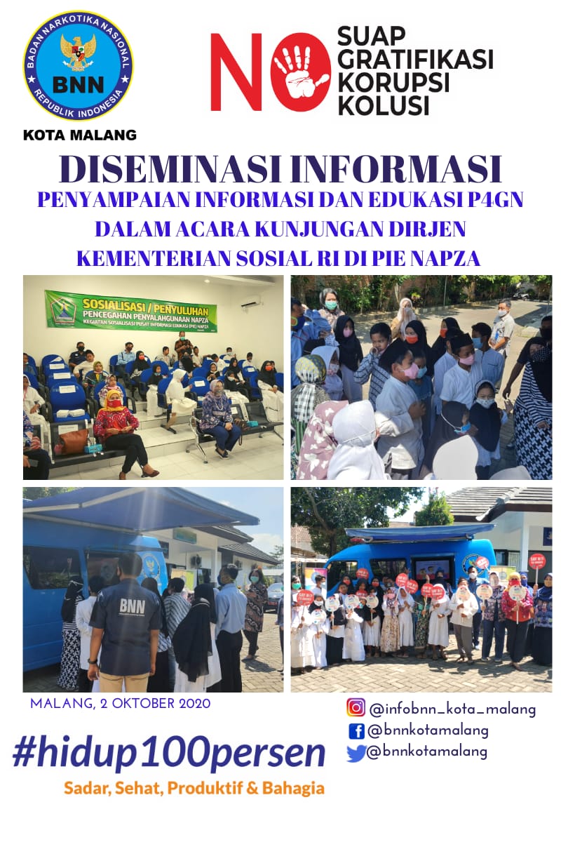 Penyampaian Informasi dan Edukasi P4GN dalam Acara Kunjungan Dirjen Kementerian Sosial RI ke Pusat Informasi dan Edukasi Napza Dinas Sosial P3AP2KB Kota Malang Penyampaian Informasi dan Edukasi P4GN dalam Acara Kunjungan Dirjen Kementerian Sosial RI ke Pusat Informasi dan Edukasi Napza Dinas Sosial P3AP2KB Kota Malang