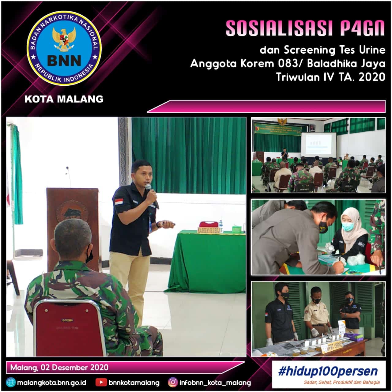 Sosialisasi P4GN dan Screening Tes Urine Anggota Korem 083 / Baladhika Jaya Triwulan IV TA. 2020 Sosialisasi P4GN dan Screening Tes Urine Anggota Korem 083 / Baladhika Jaya Triwulan IV TA. 2020